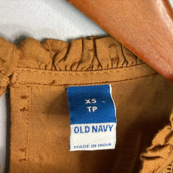 OLD NAVY Long Sleeve Pintucked ClipDot Mini Swing Dress Sisal Brown Lace Tier XS - Picture 9 of 12